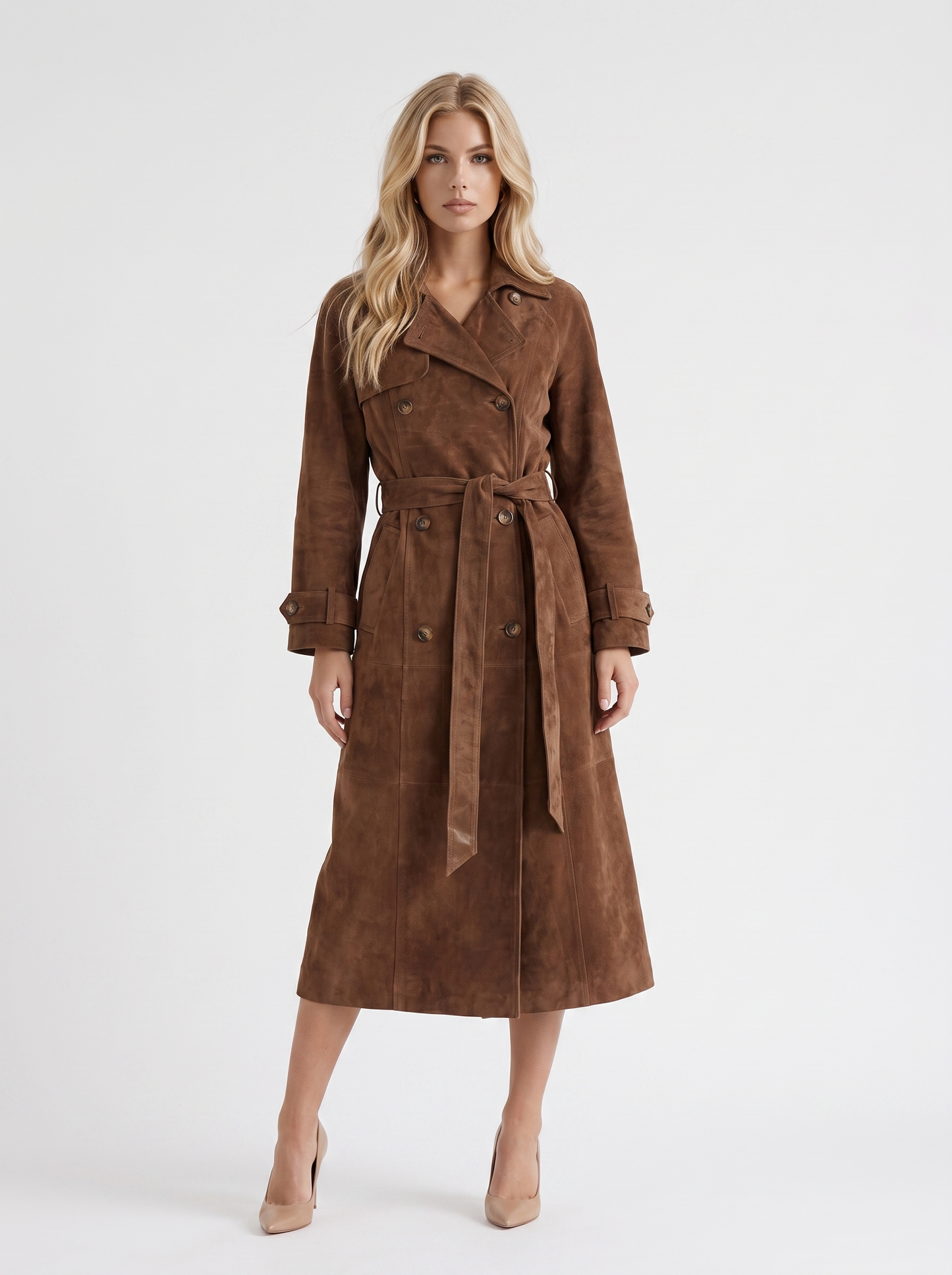 Nina Longline Trench in Brown - coat front view