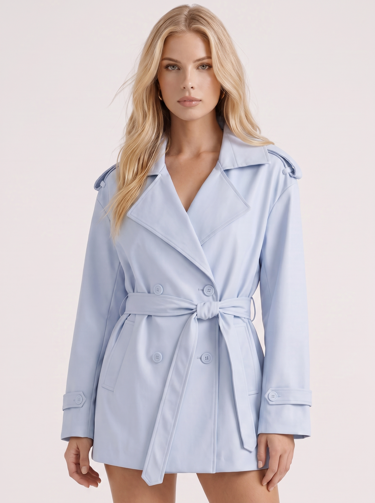 Una Belted Trench in Blue - coat front view