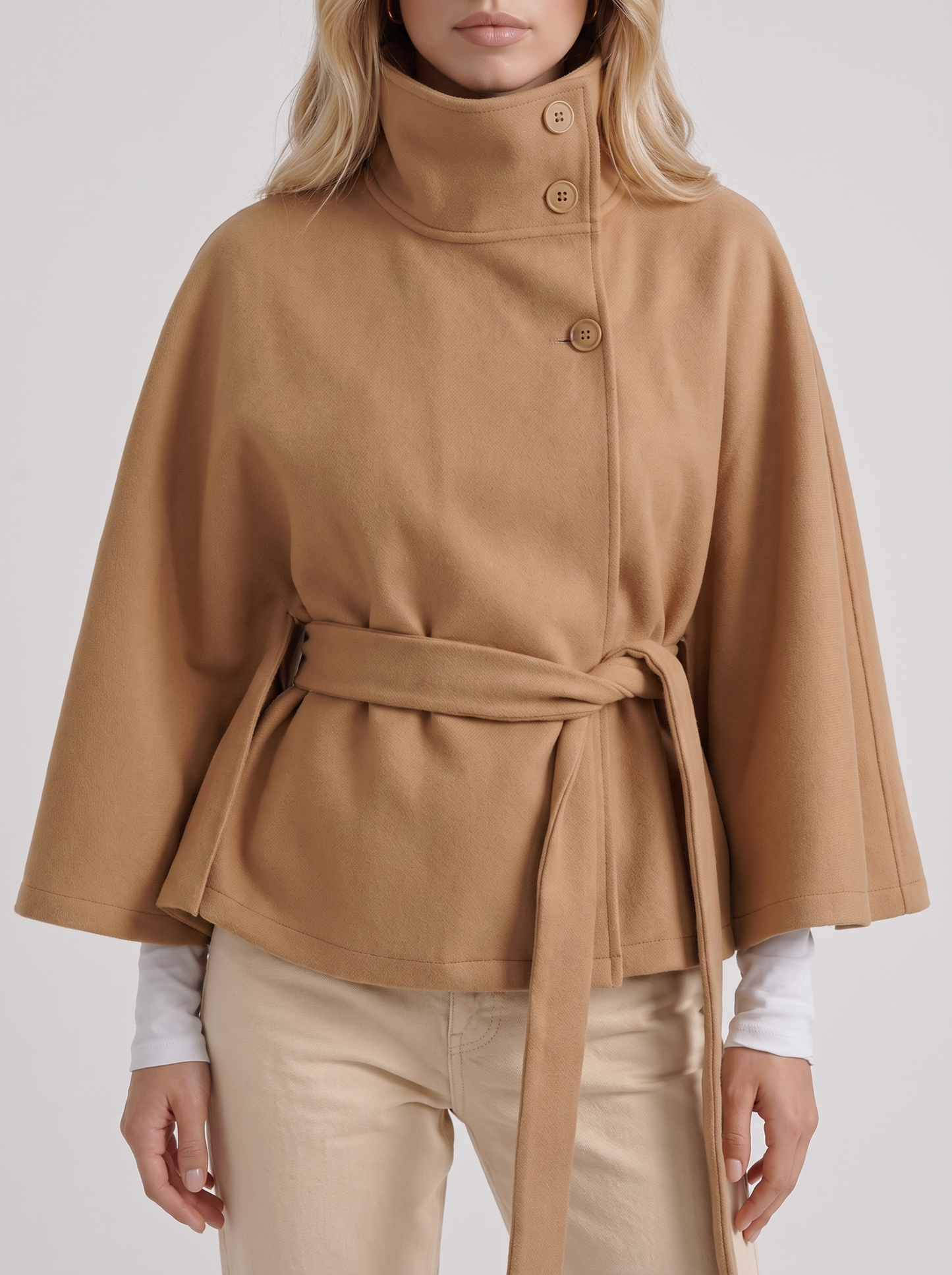 Josephine Cape Coat in Khaki - coat front view