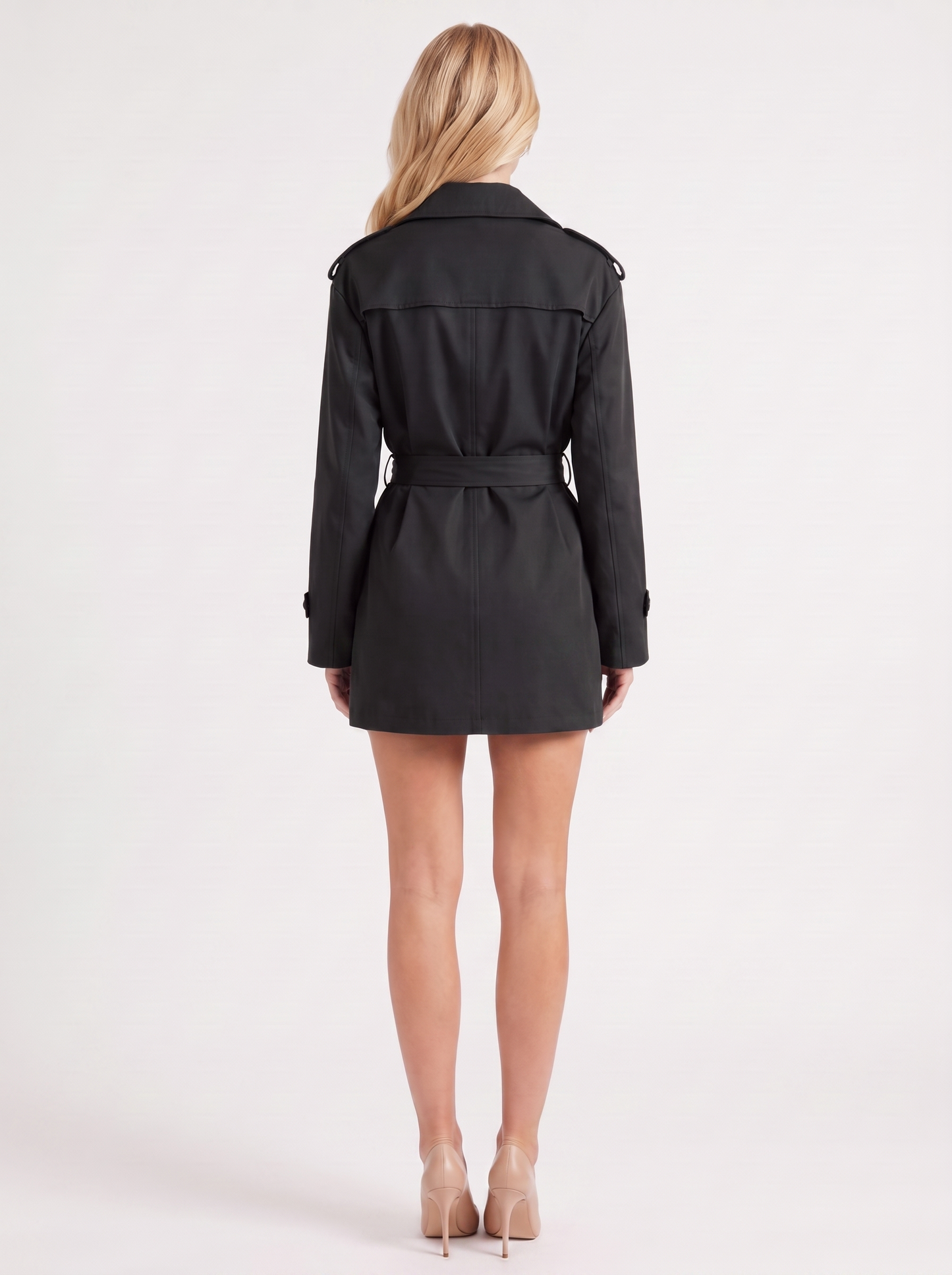 Una Belted Trench in Black - coat front view