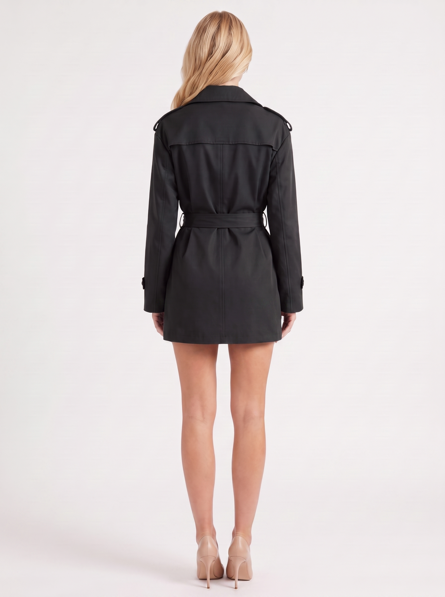 Una Belted Trench in Black - coat front view