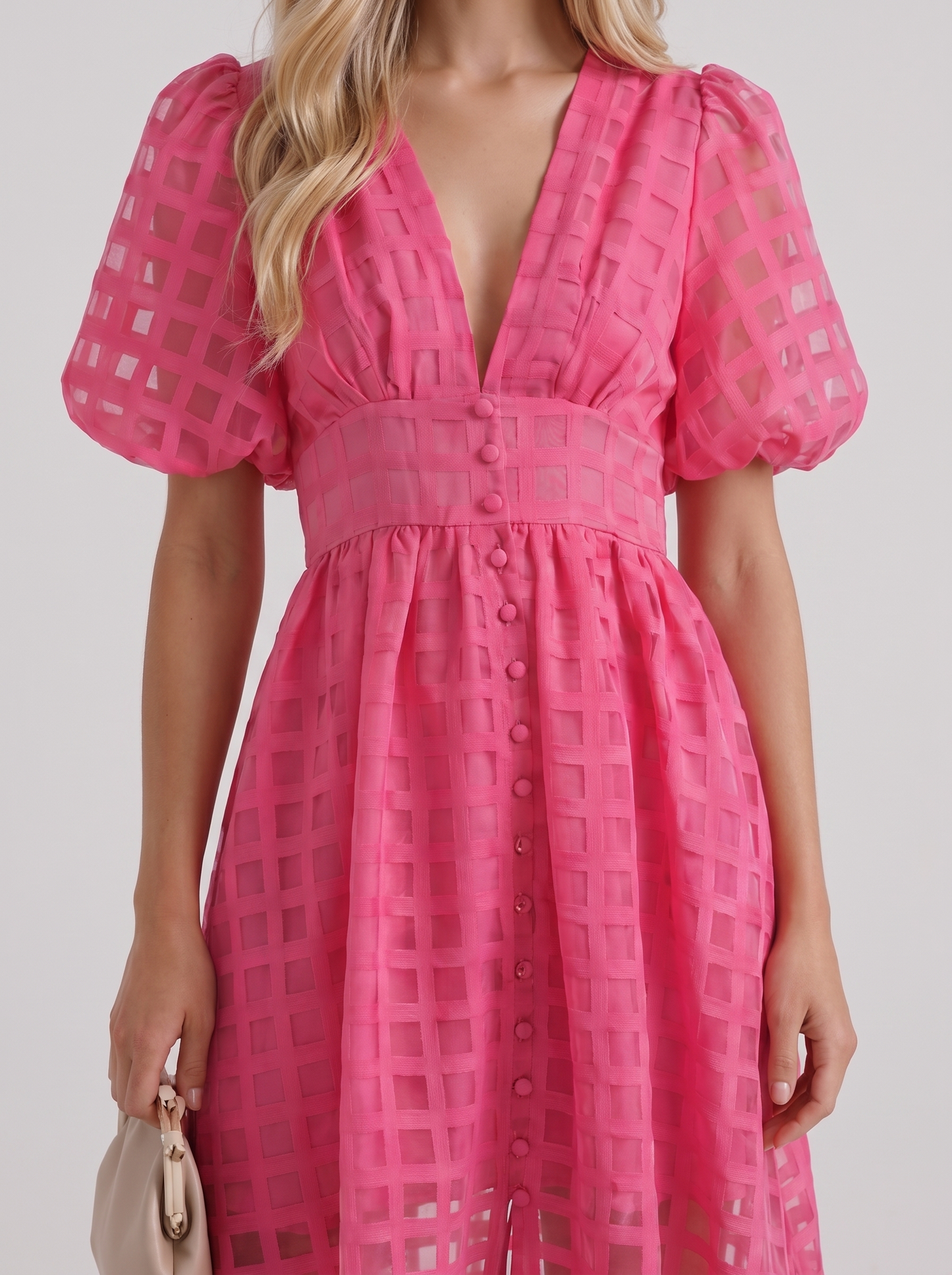 Colette Windowpane Midi Dress in Pink - midi dress front view