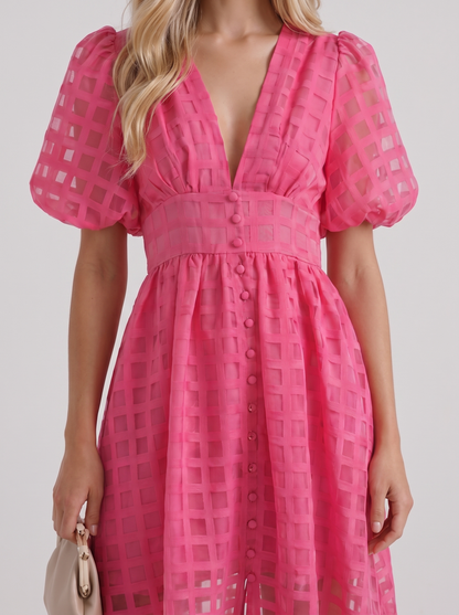 Colette Windowpane Midi Dress in Pink - midi dress front view