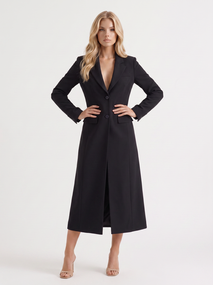 Mabel Longline Coat in Black - coat front view