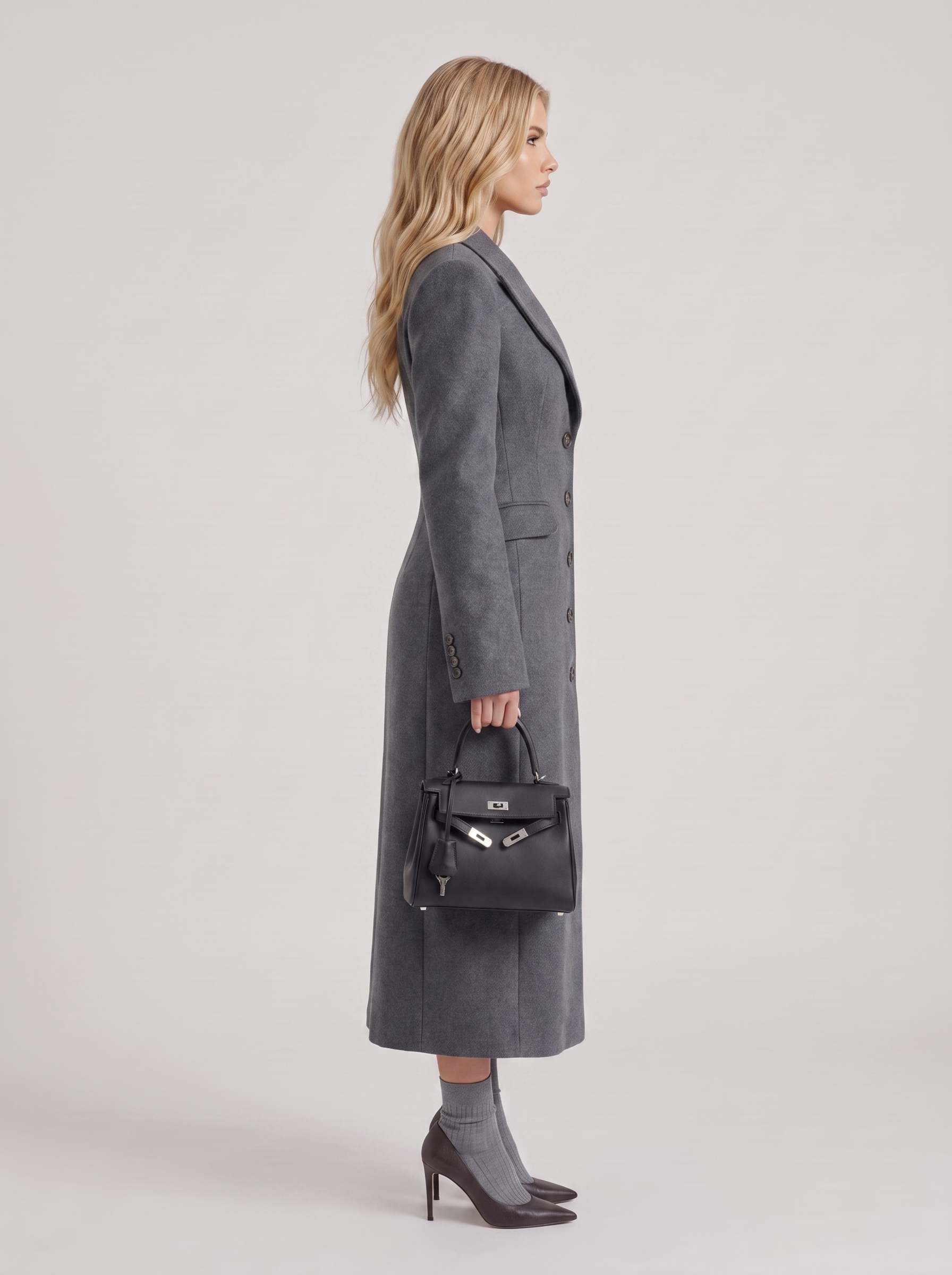 Mabel Longline Coat in Gray - coat front view
