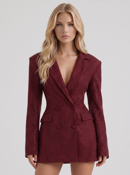 Winnie Blazer Mini Dress in Burgundy - mini dress front view