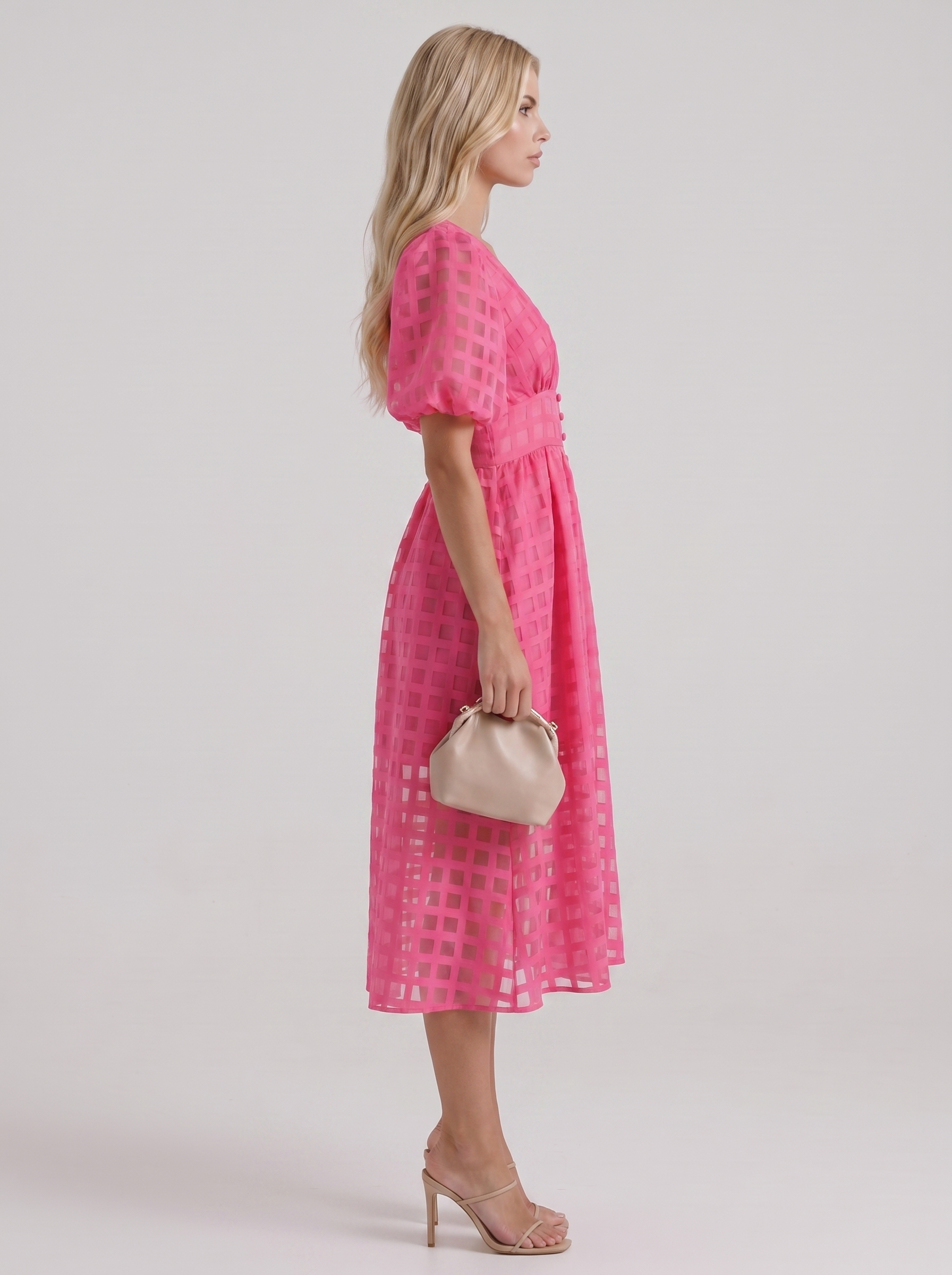 Colette Windowpane Midi Dress in Pink - midi dress front view