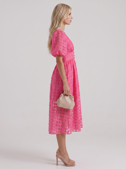 Colette Windowpane Midi Dress in Pink - midi dress front view