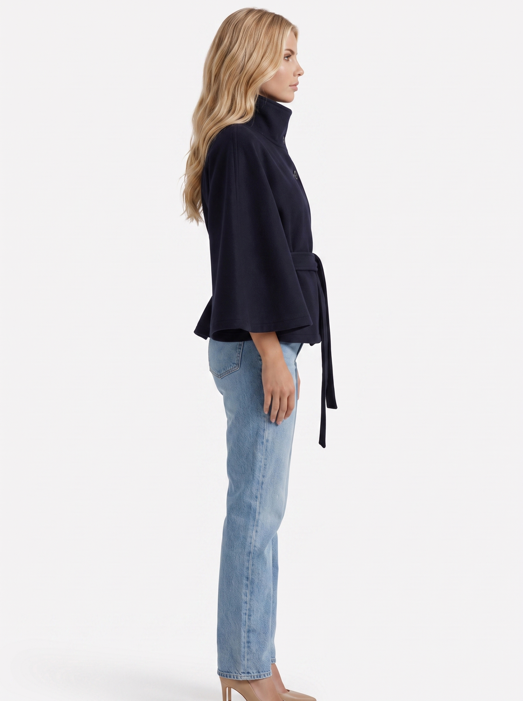 Josephine Cape Coat in Navy - coat front view