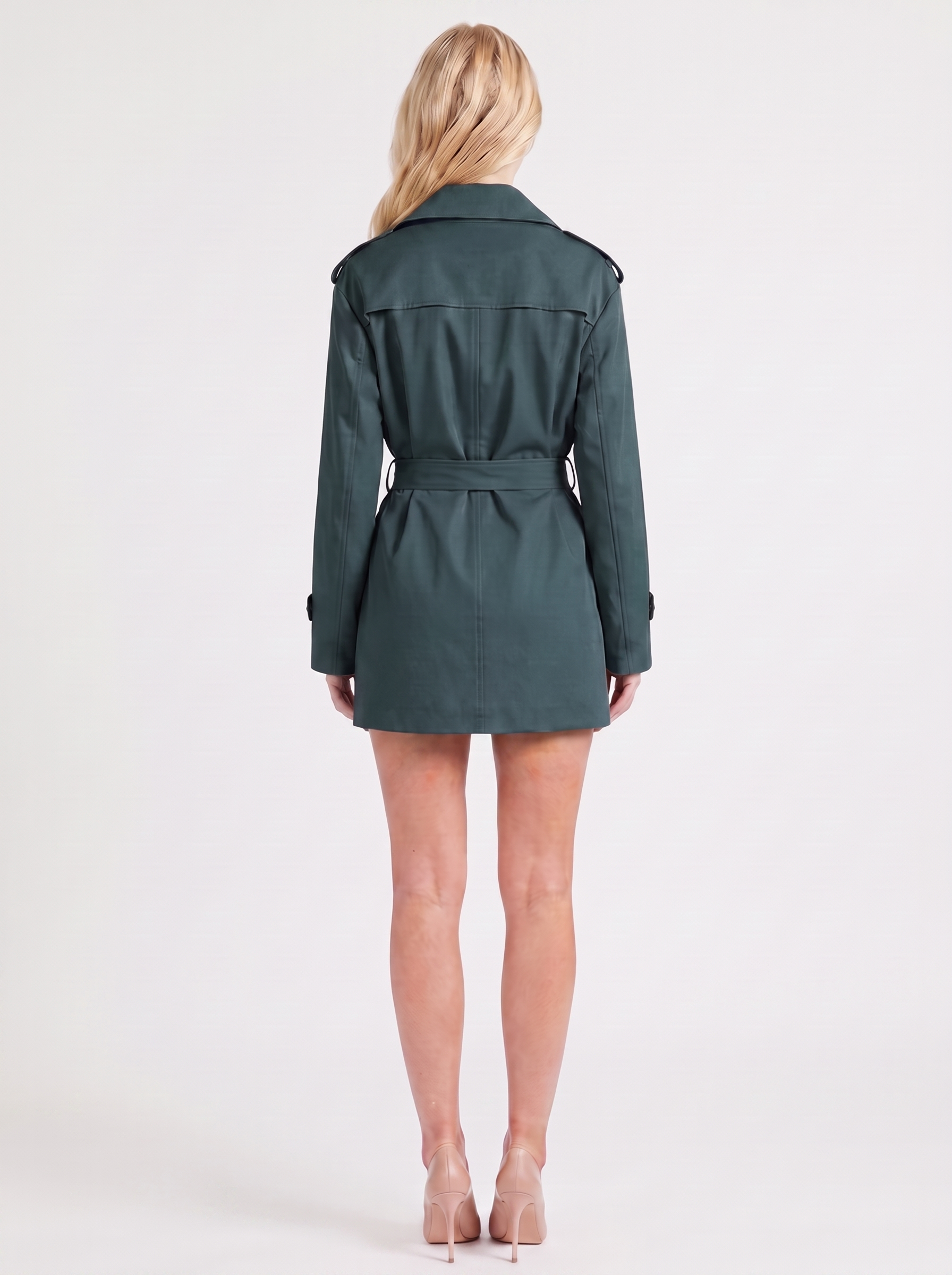 Una Belted Trench in Dark Green - coat front view