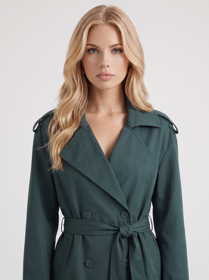 Una Belted Trench in Dark Green - coat front view