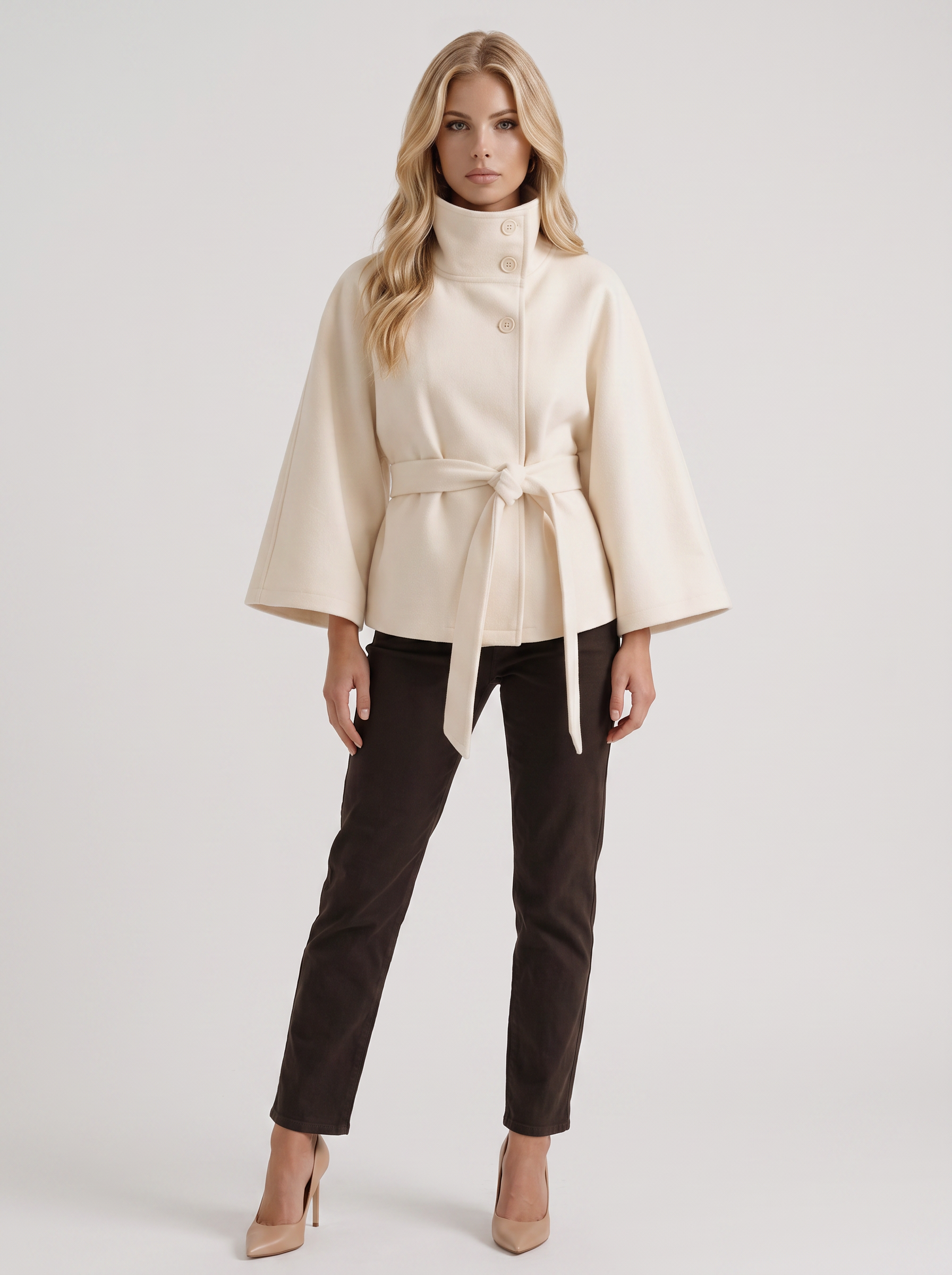 Josephine Cape Coat in White - coat front view
