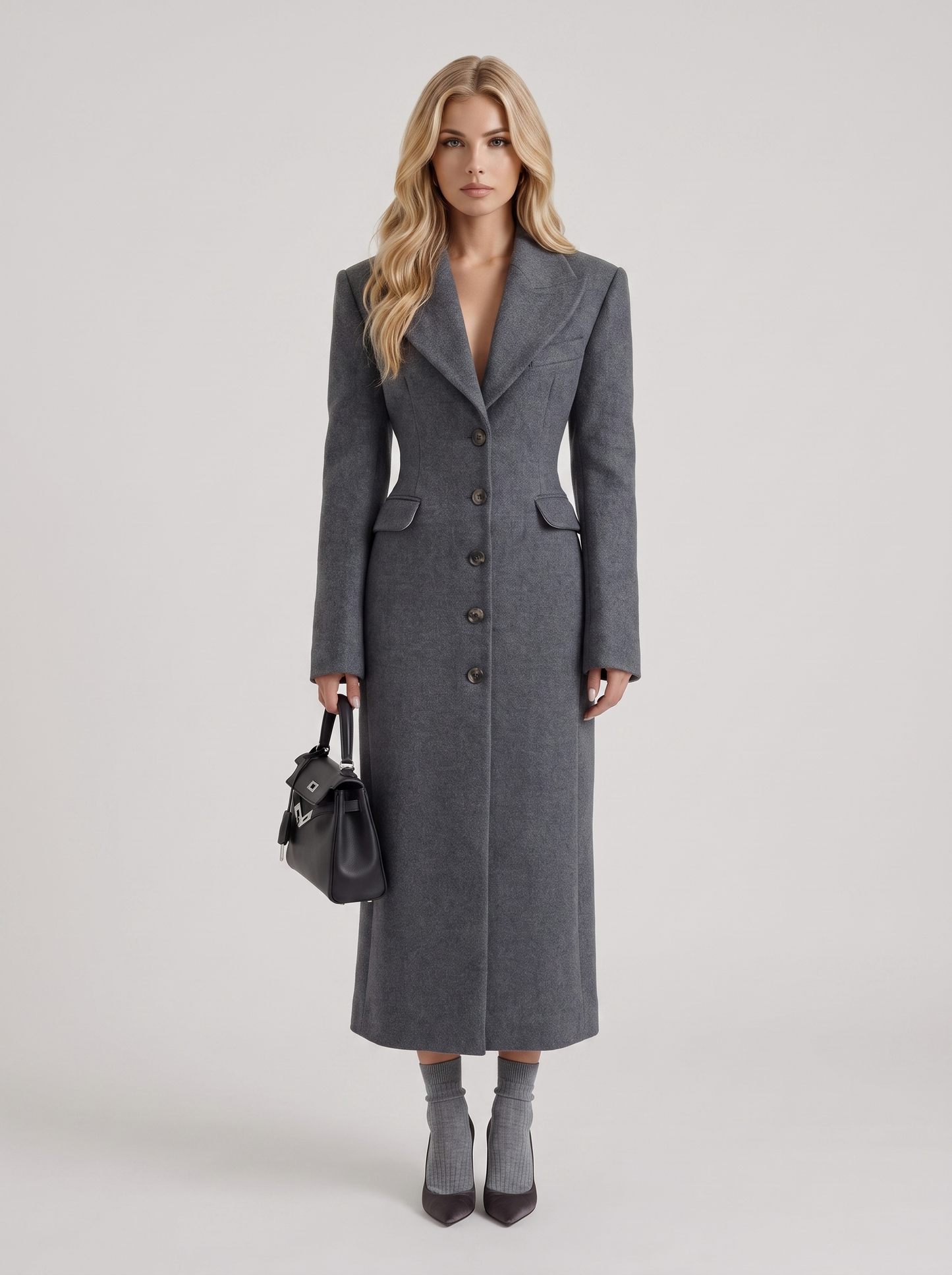 Mabel Longline Coat in Gray - coat front view