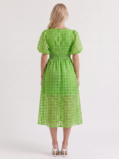Colette Windowpane Midi Dress in Green - midi dress front view