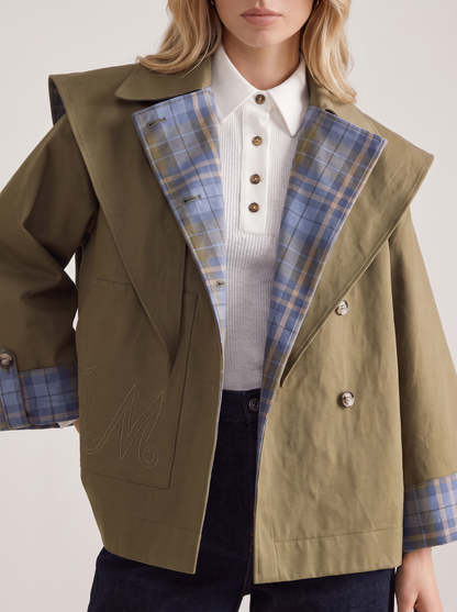 Cecily Cape Jacket in Olive - jacket front view