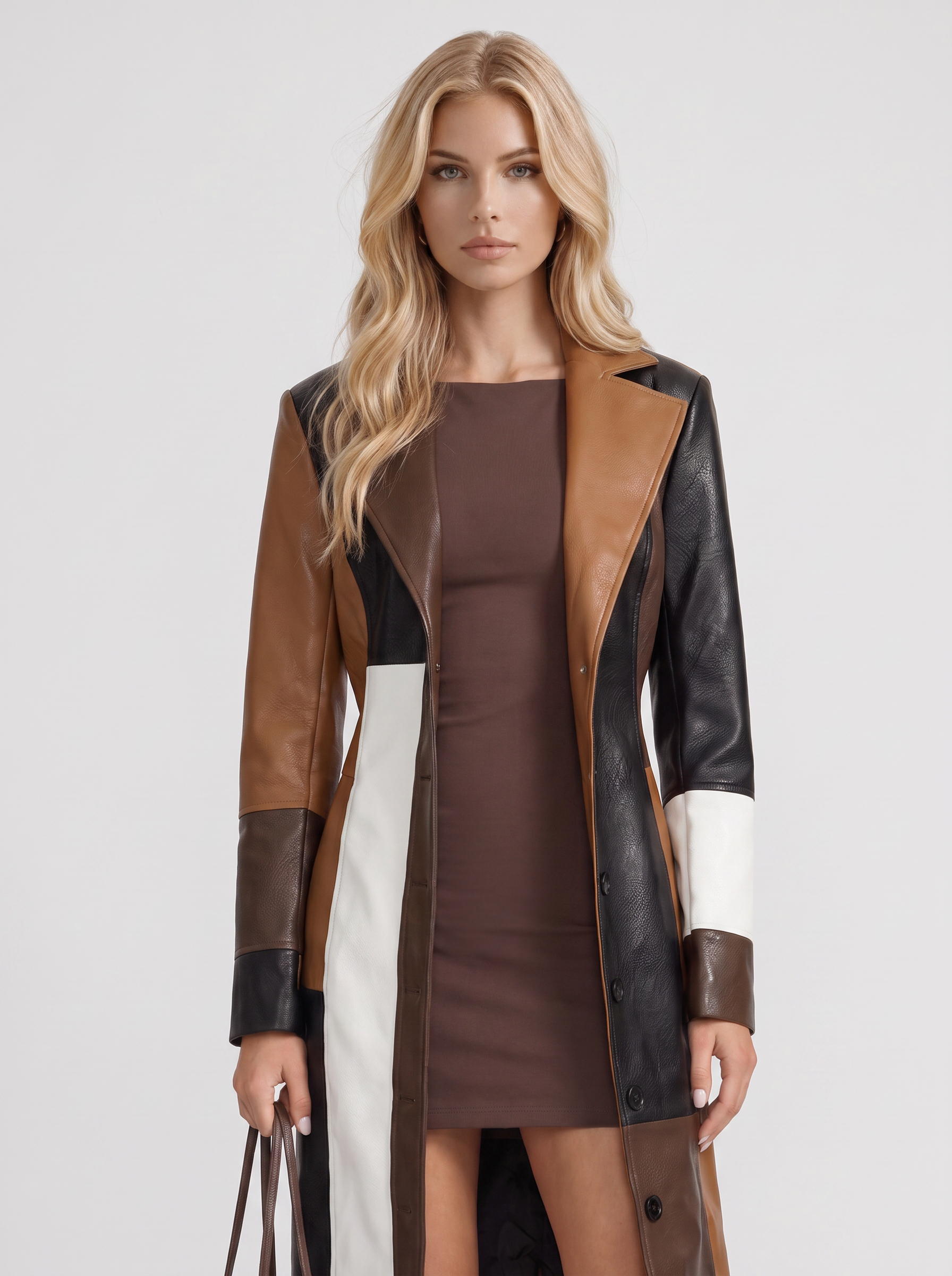 Margaux Colorblock Coat in Brown Multi - coat front view