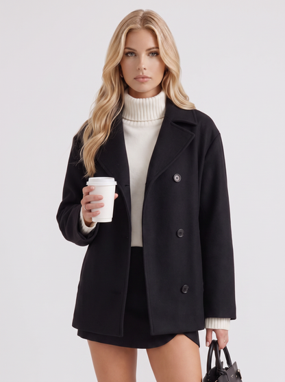 Isla Oversized Peacoat in Black - coat front view