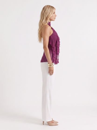 Romy Ruffle Top in Purple - top front view
