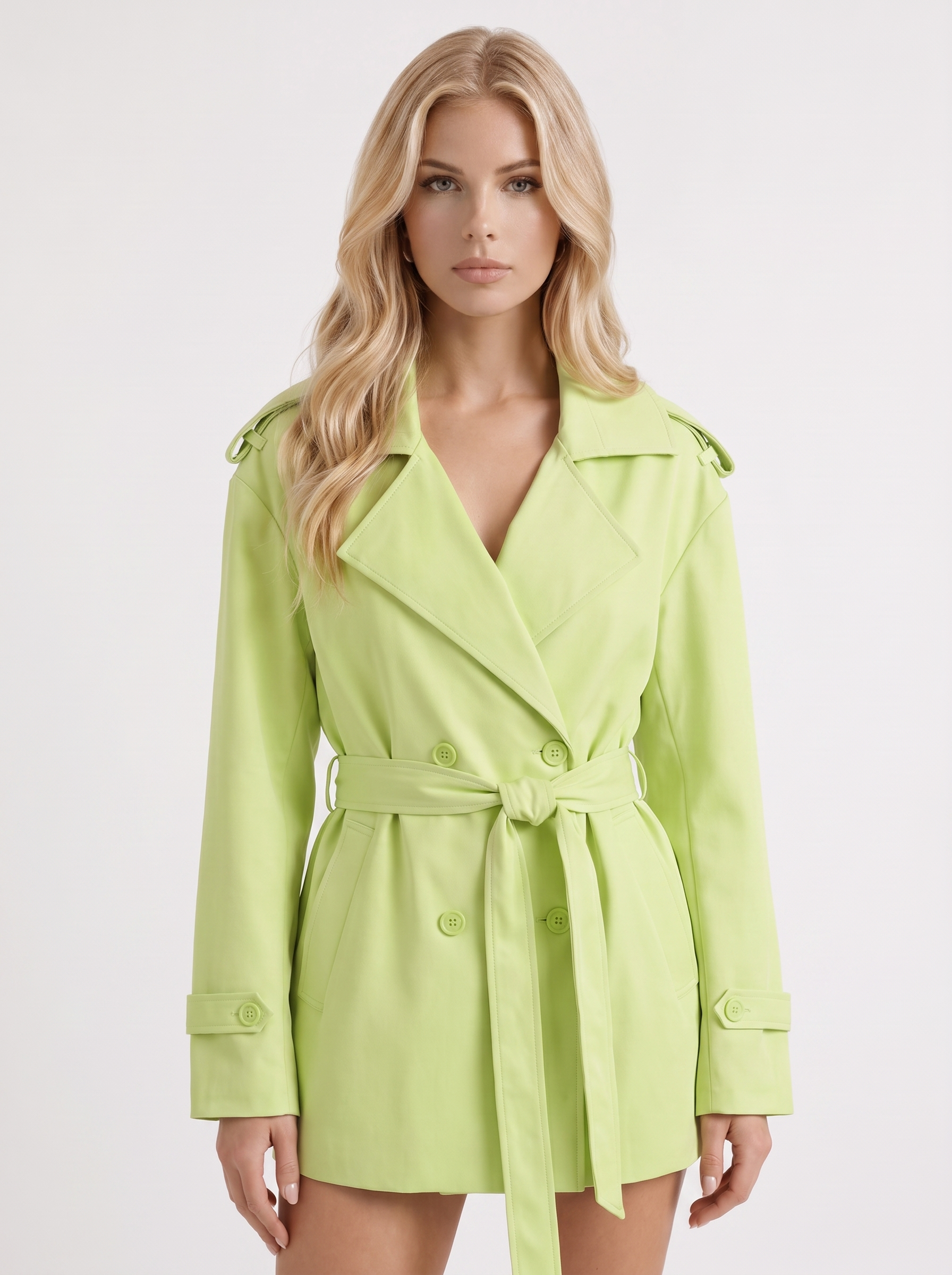 Una Belted Trench in Green - coat front view