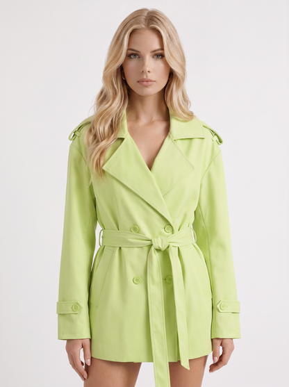 Una Belted Trench in Green - coat front view