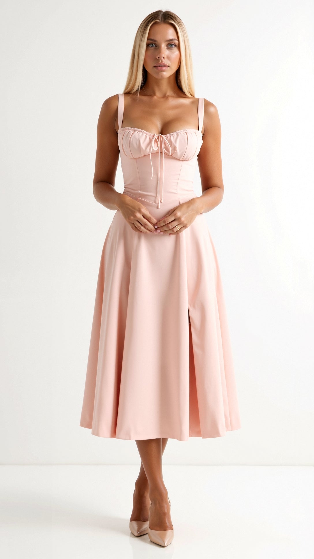 Women’s Sweetheart Neck Midi Dress with Side Slit