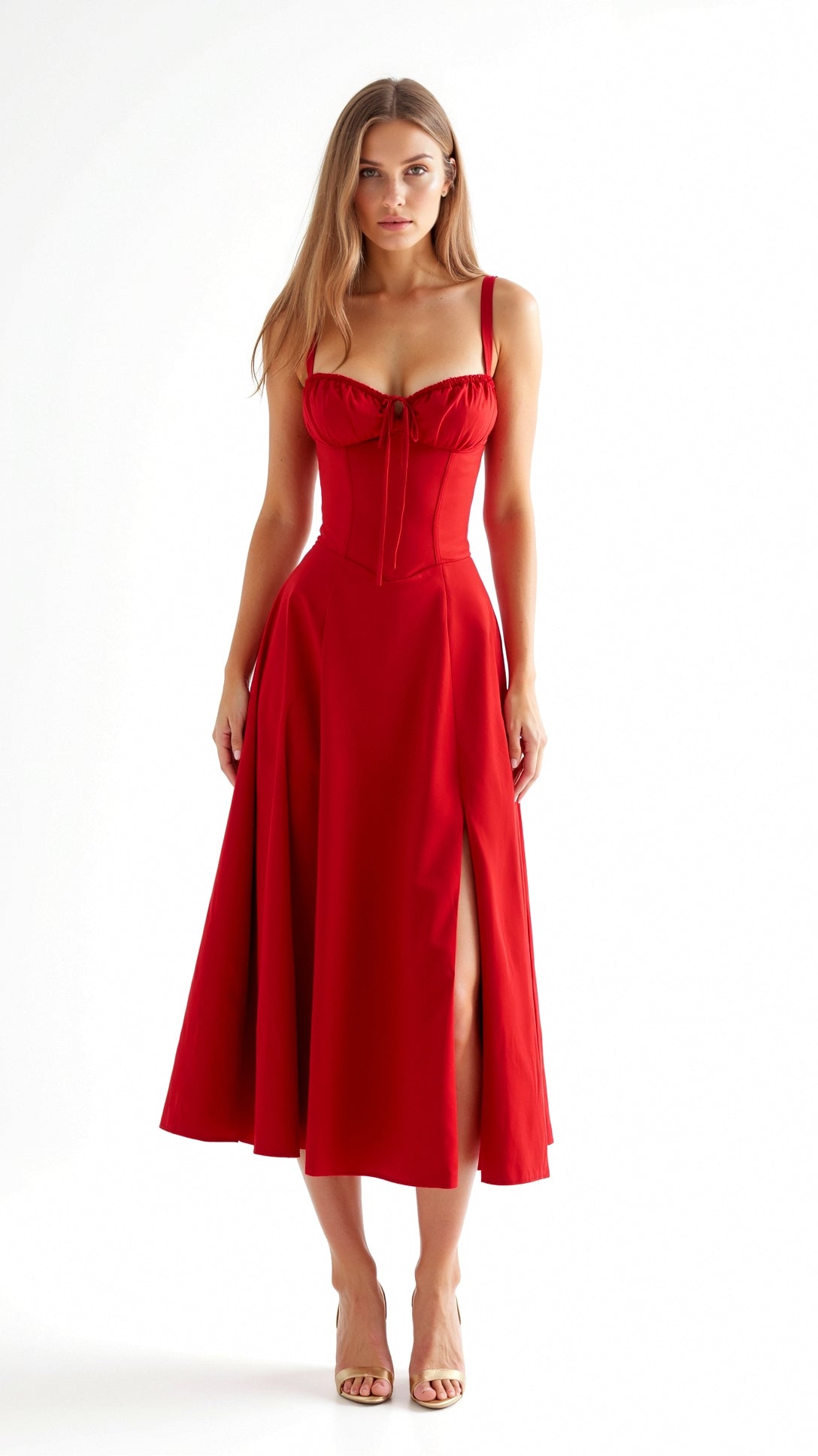 Women’s Sweetheart Neck Midi Dress with Side Slit