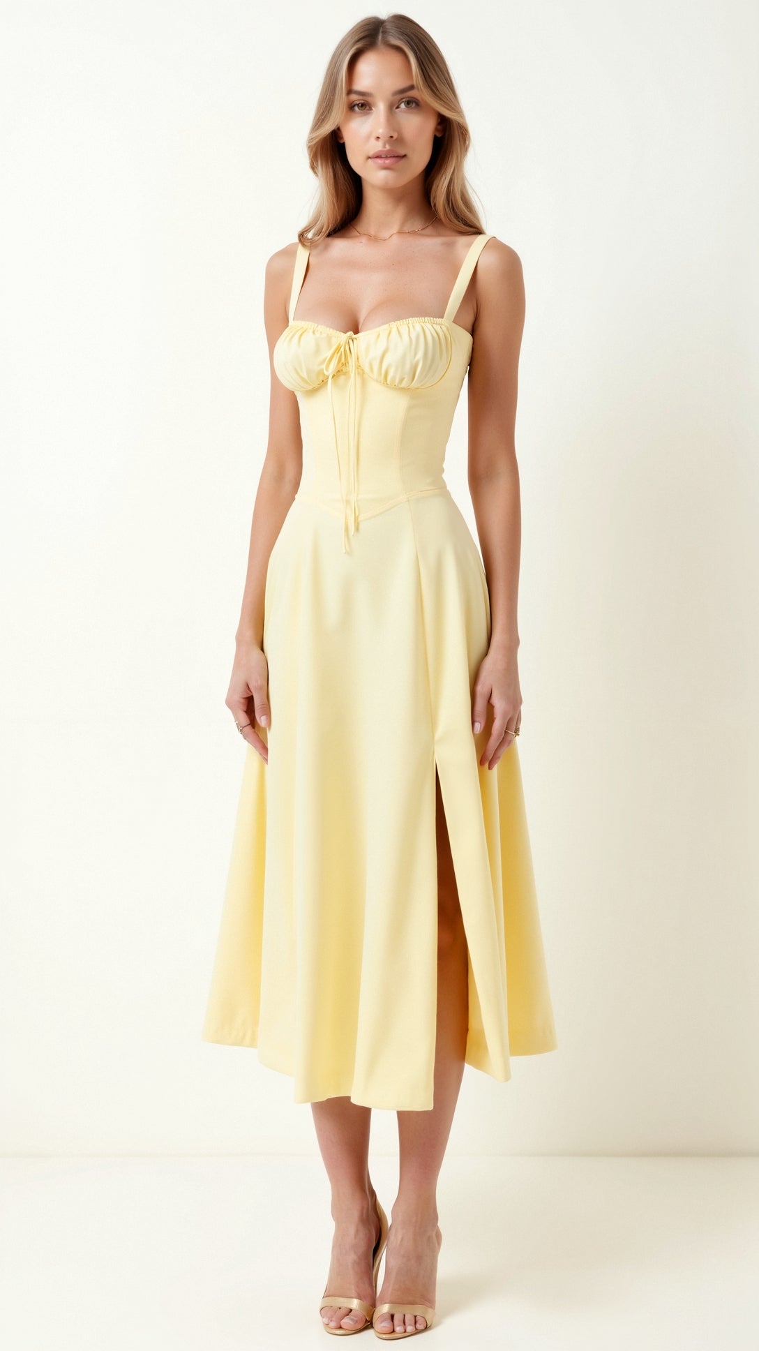 Women’s Sweetheart Neck Midi Dress with Side Slit