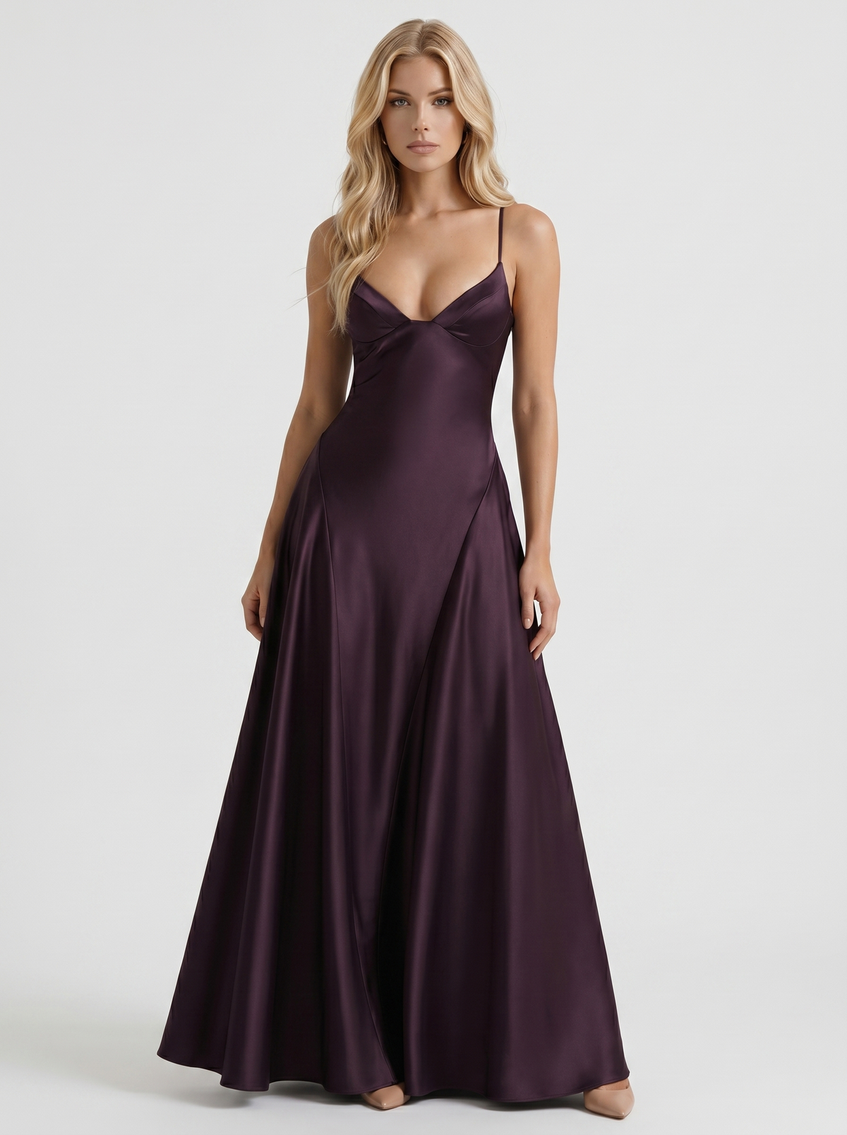 Adelaide V Neck Satin A Line Maxi Dress