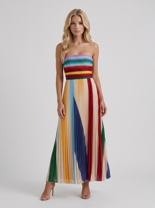 Adeline Pleated Maxi Dress - Multicolor