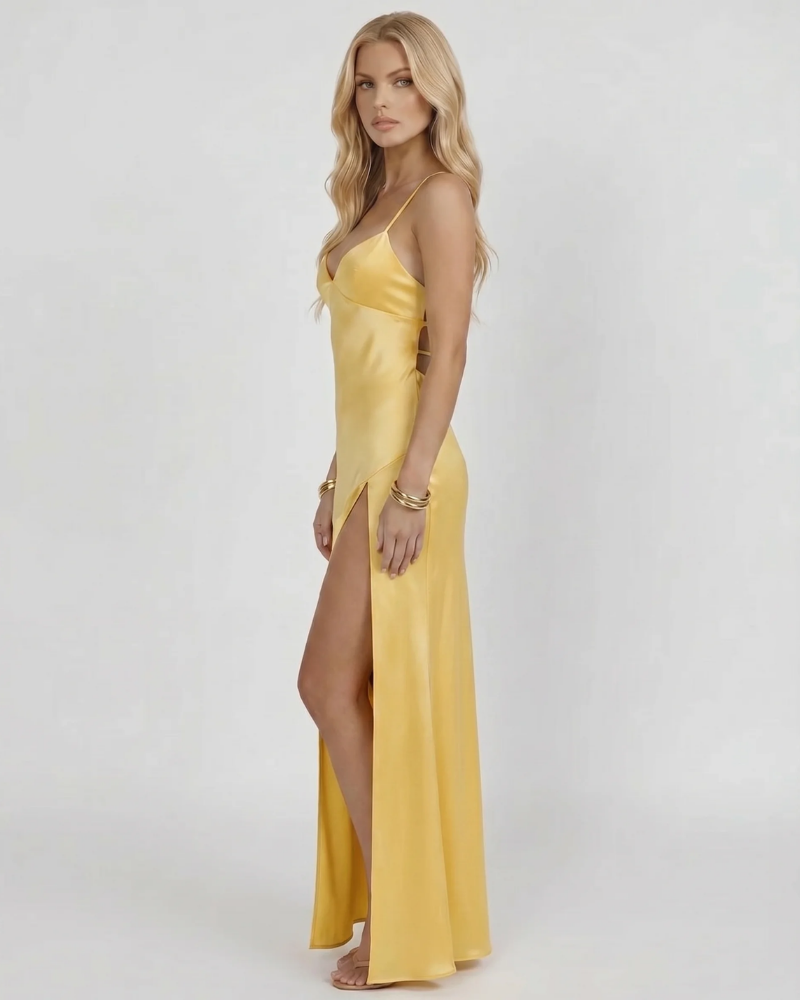 Adriana Satin Slip Maxi Dress - Yellow