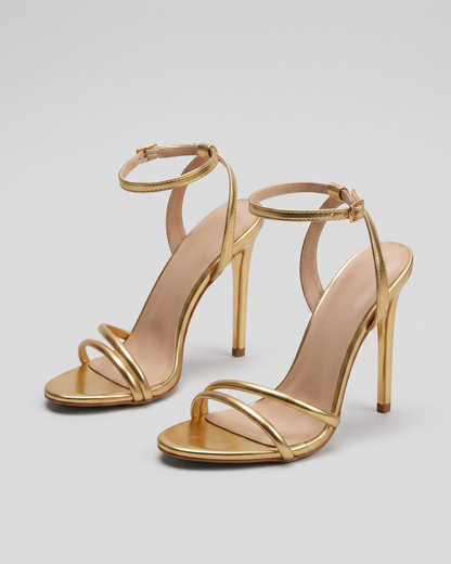 Kayla's Collectives Alara slim strap stiletto heeled sandal in gold — view 4