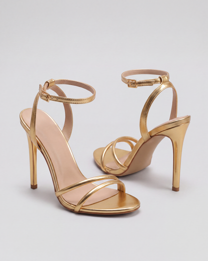 Kayla's Collectives Alara slim strap stiletto heeled sandal in gold — view 5