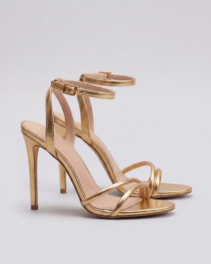 Kayla's Collectives Alara slim strap stiletto heeled sandal in gold — view 6