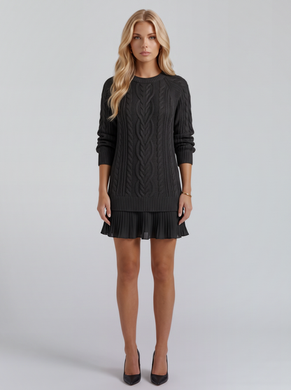Alba Pleated Mini Dress - Black