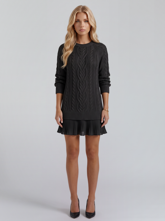 Alba Pleated Mini Dress - Black