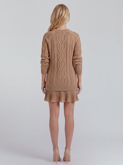 Alba Pleated Mini Dress - Brown