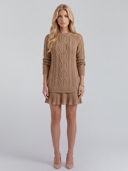 Alba Pleated Mini Dress - Brown