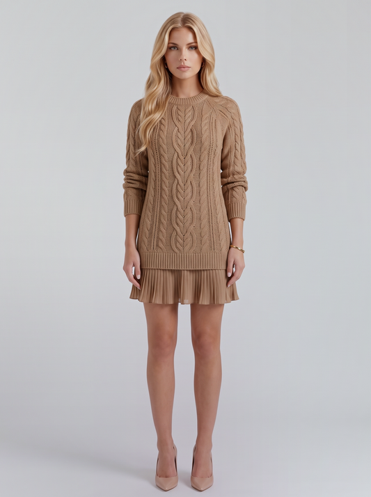 Alba Pleated Mini Dress - Brown