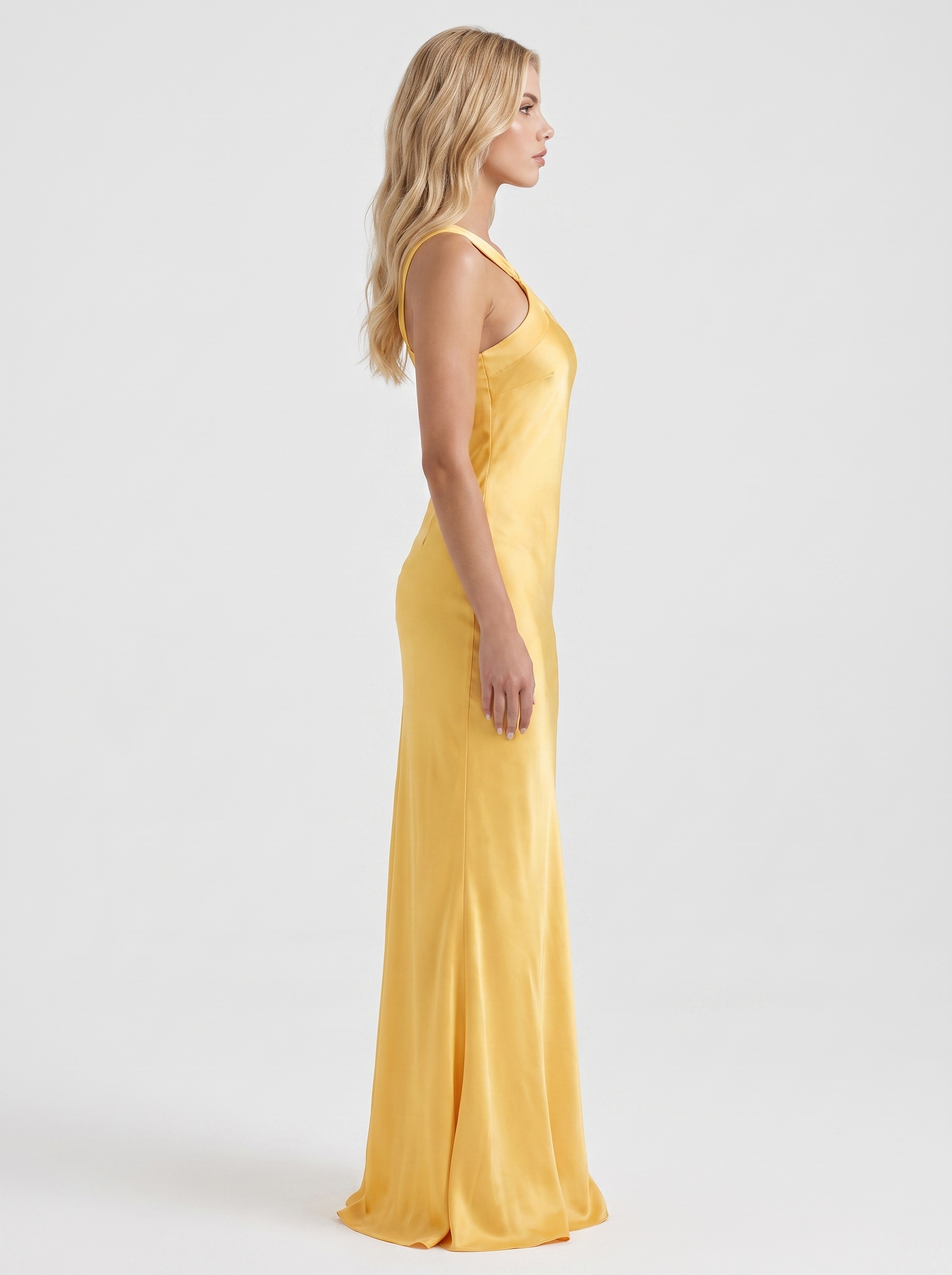 Amara One Shoulder Satin Column Maxi Gown - Gold