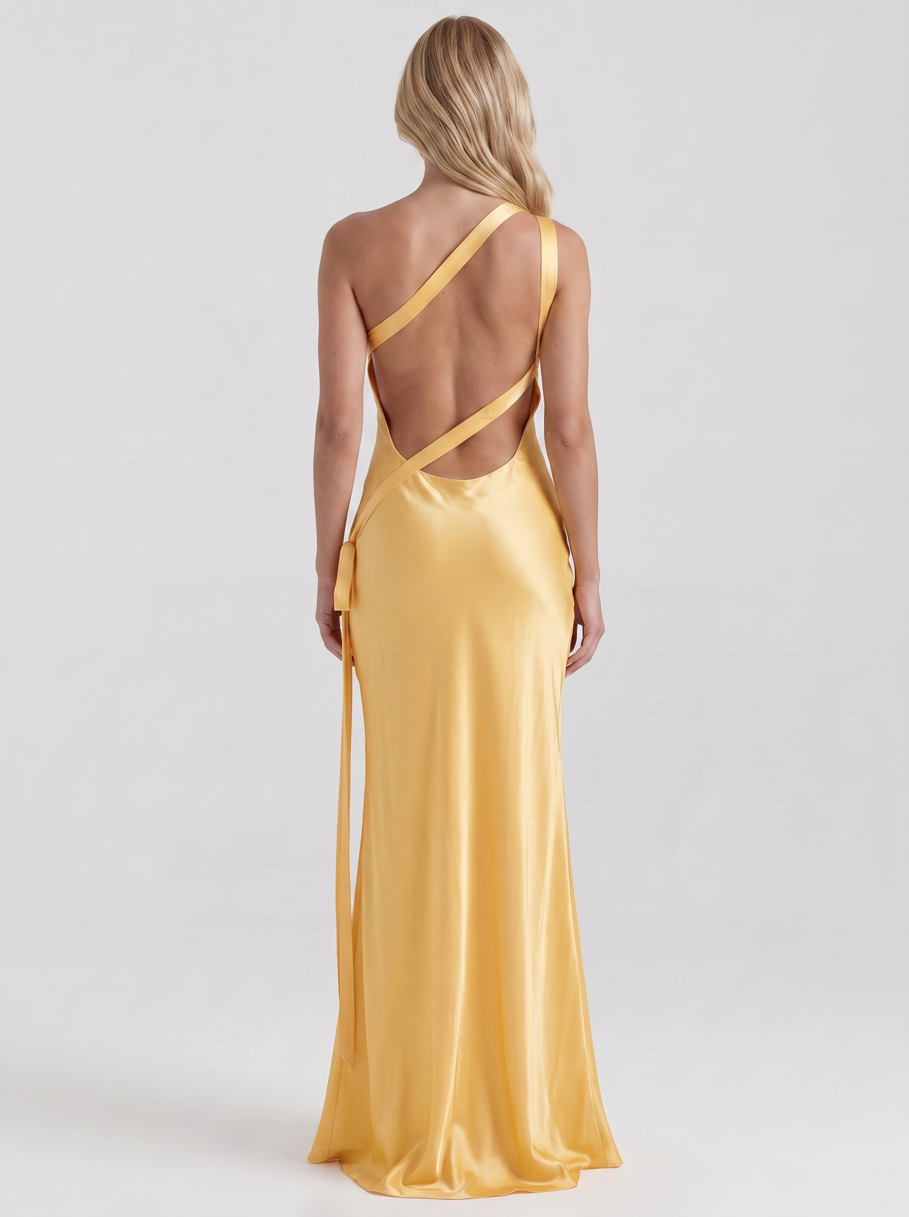 Amara One Shoulder Satin Column Maxi Gown - Gold