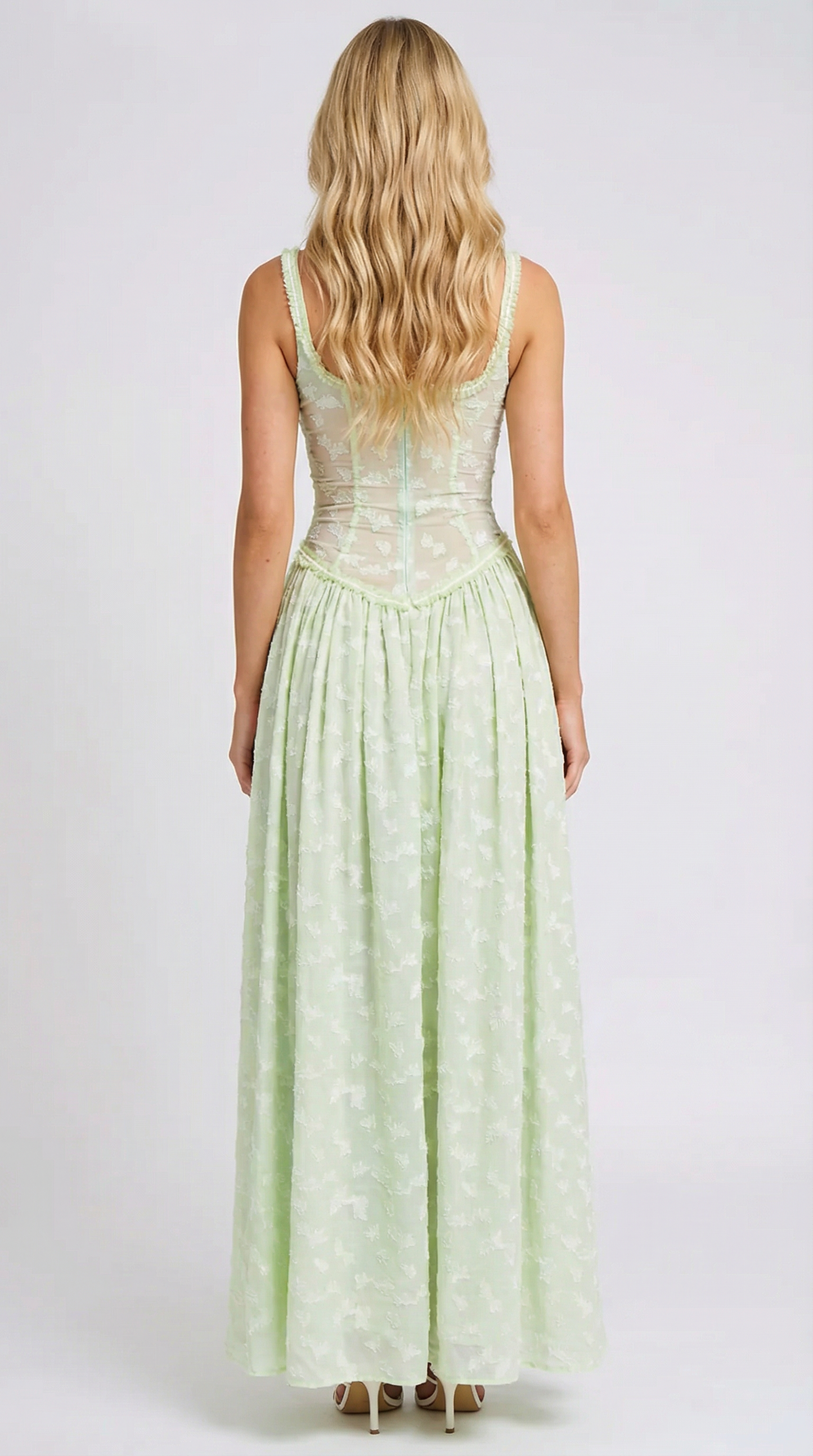 Amelia Lace Slit Maxi Dress - Green