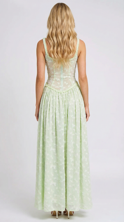 Amelia Lace Slit Maxi Dress - Green