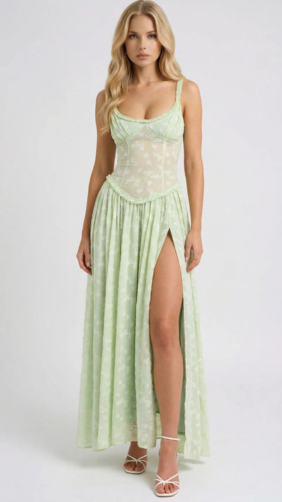 Amelia Lace Slit Maxi Dress Green graduation