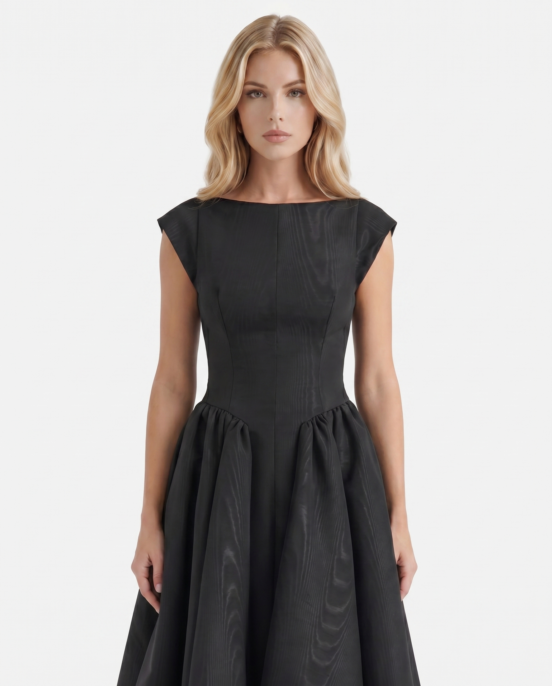 black boat neck midi dress Women's Marmar A-line Cotton Knitted S/M/L/Customize MEAN BLVD Black / L Nesta Boat Neck Skater Midi
