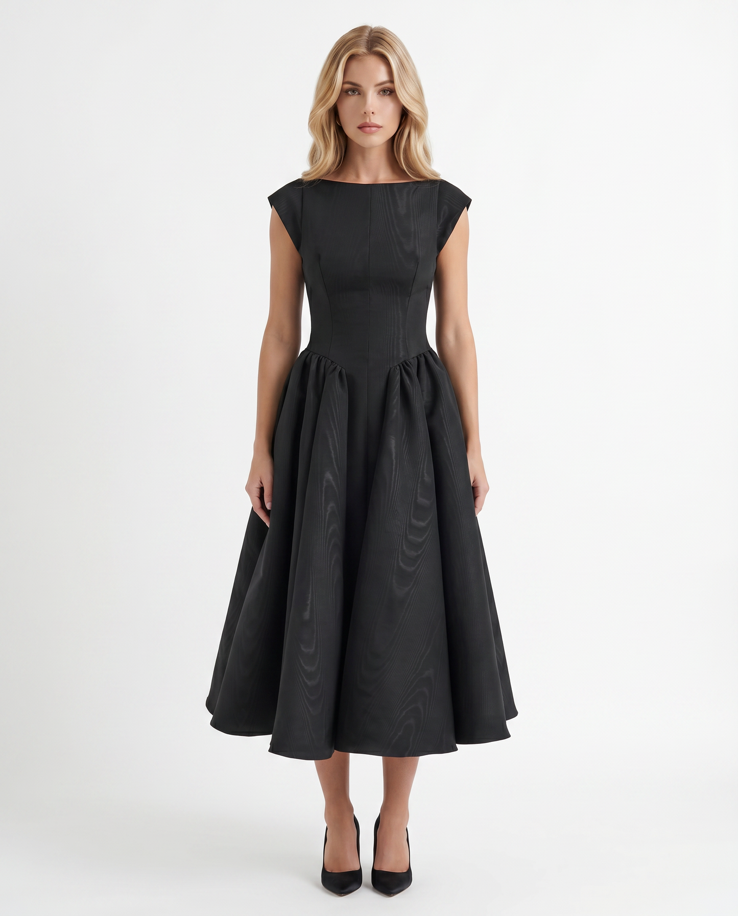 Anna Flare Midi Dress - Black