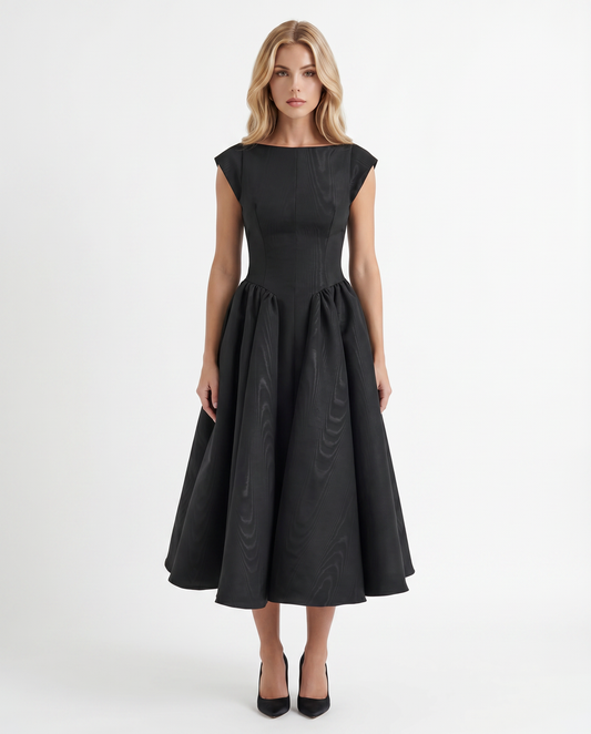 Anna Flare Midi Dress - Black