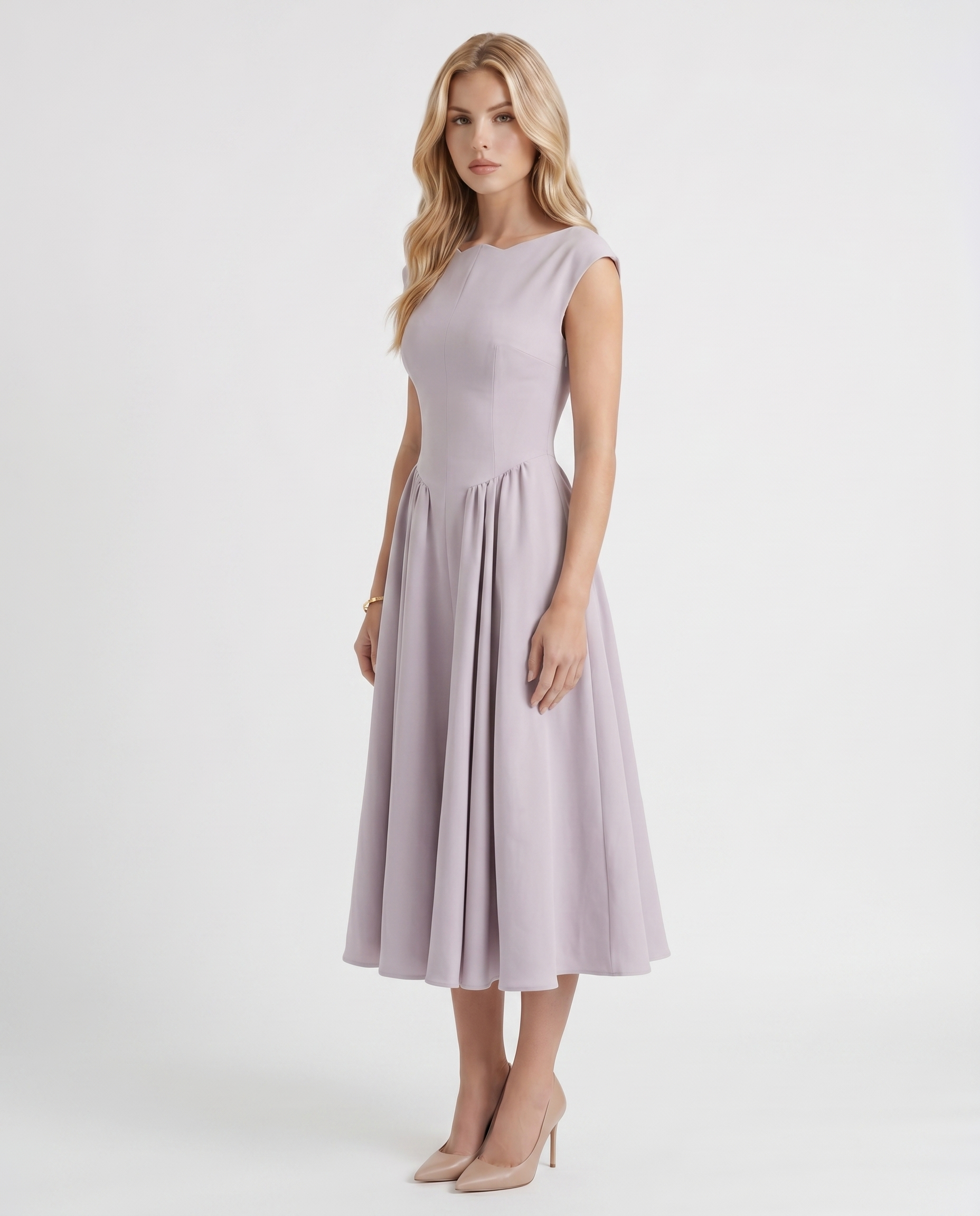 Anna Flare Midi Dress - Lavender