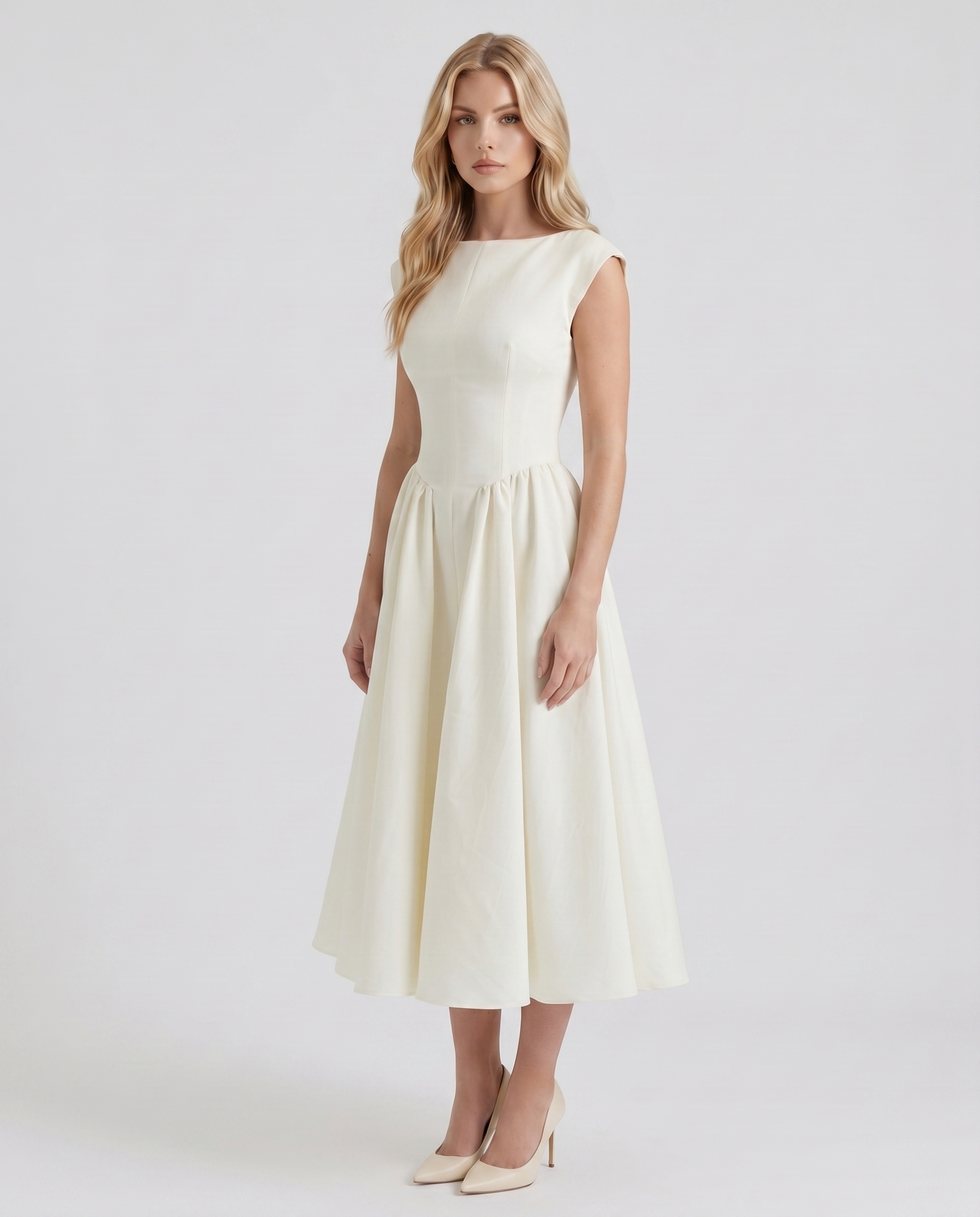 Anna Flare Midi Dress - White