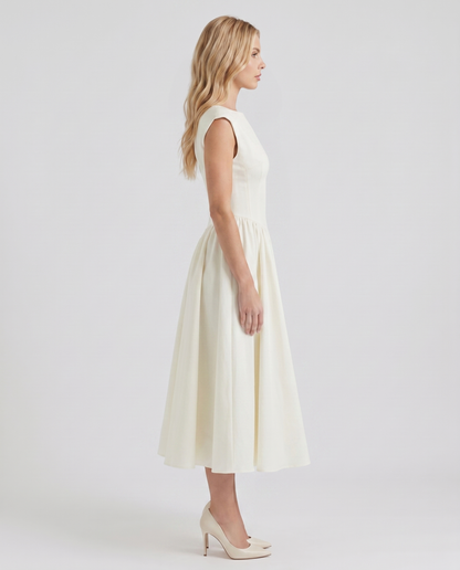 Anna Flare Midi Dress - White