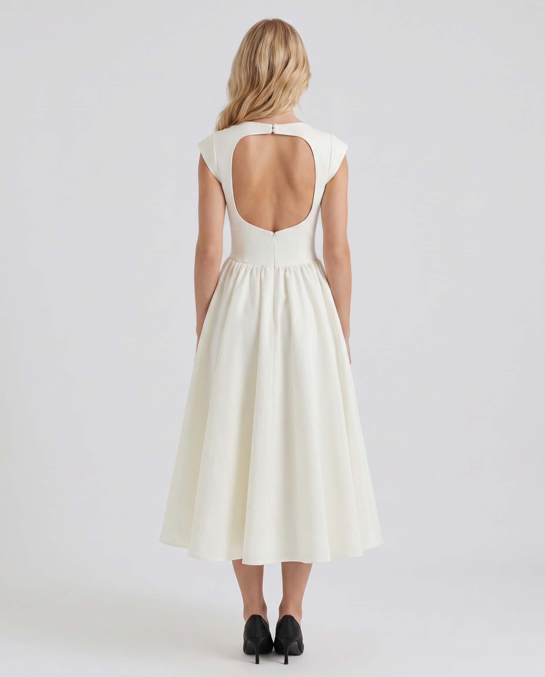 Anna Flare Midi Dress - White
